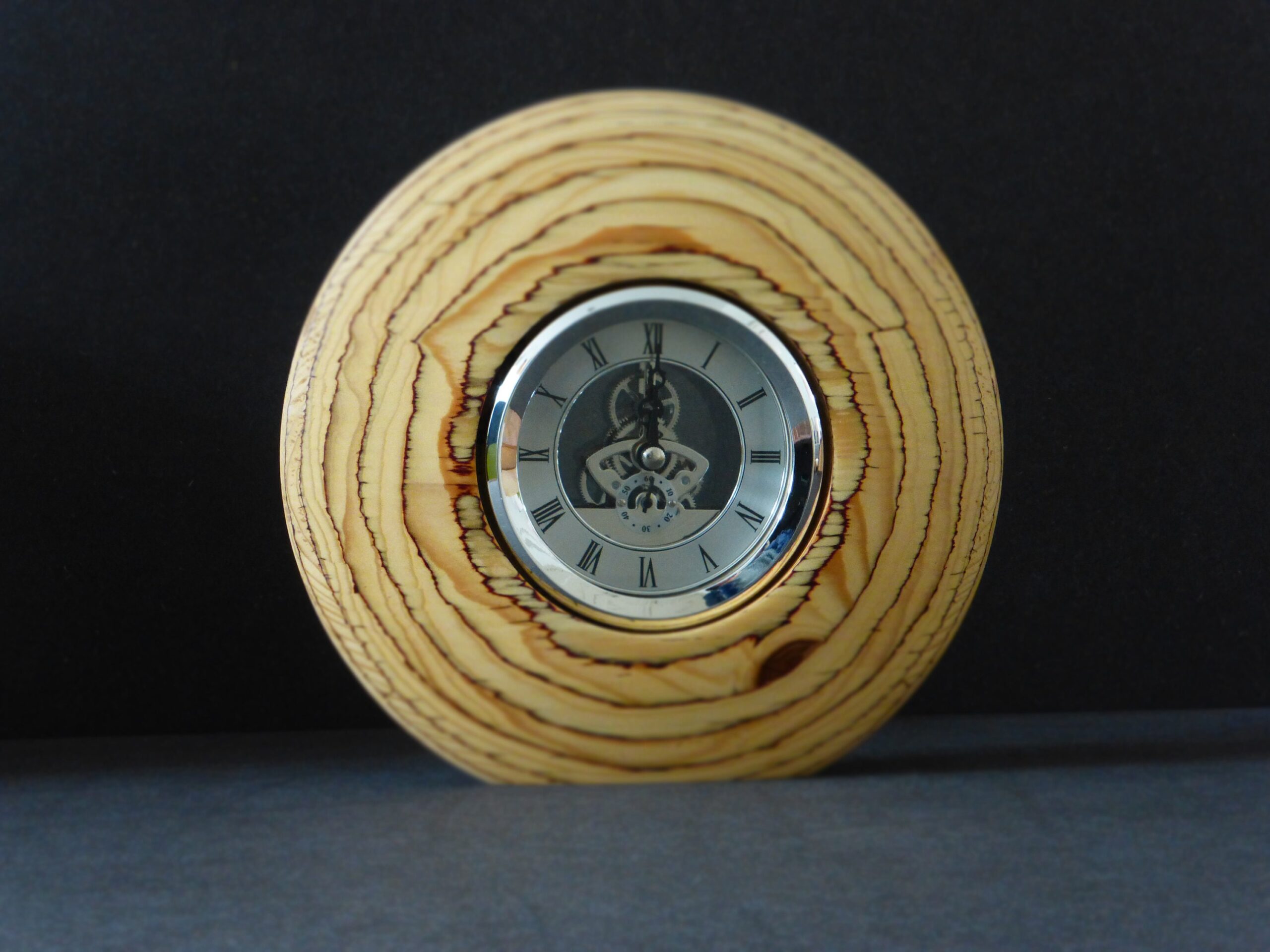 Handmade Birch Round Clock with Skeleton Insert