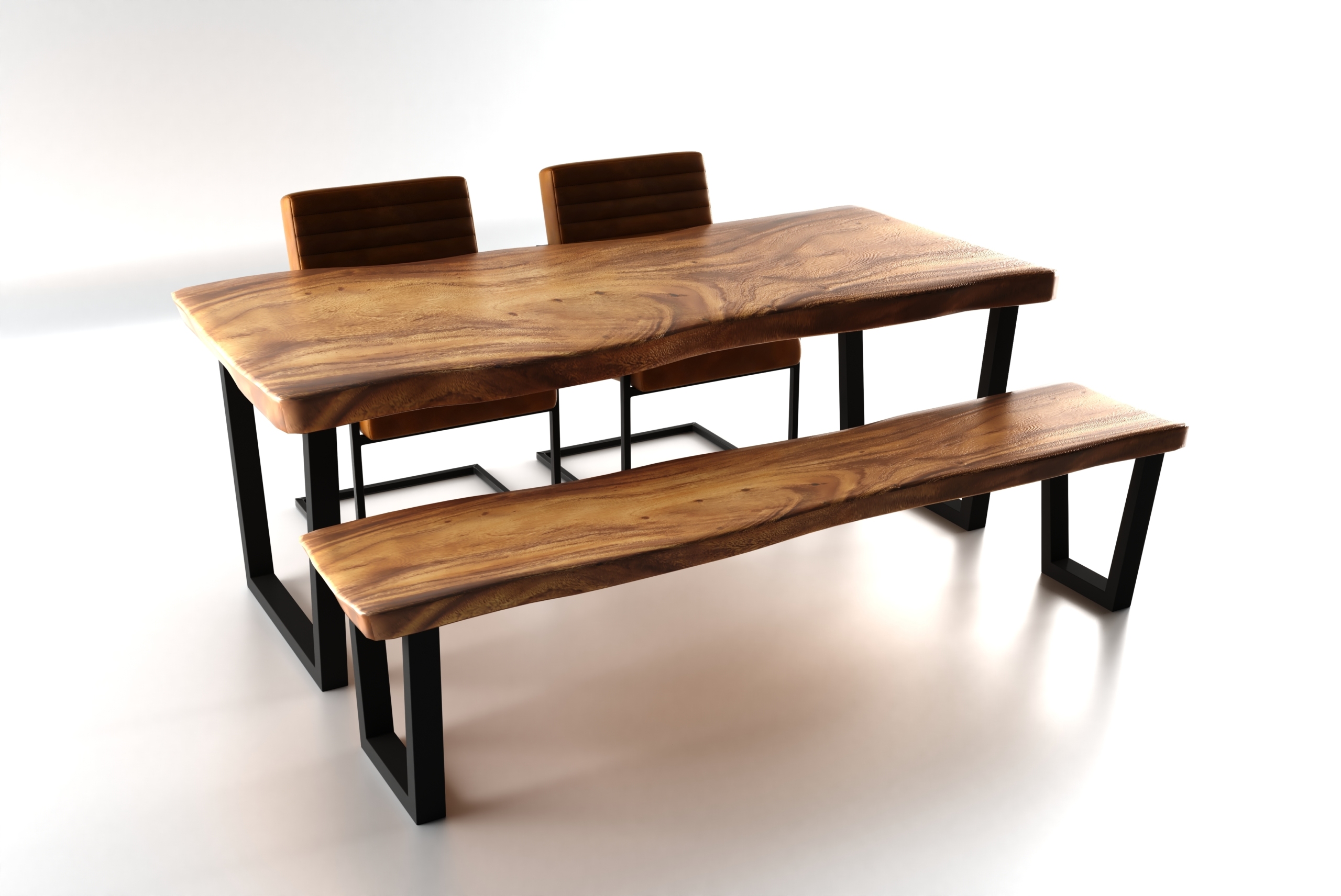 Wooden,Lacquered,Table,With,Black,Metal,Legs,On,White,Background.